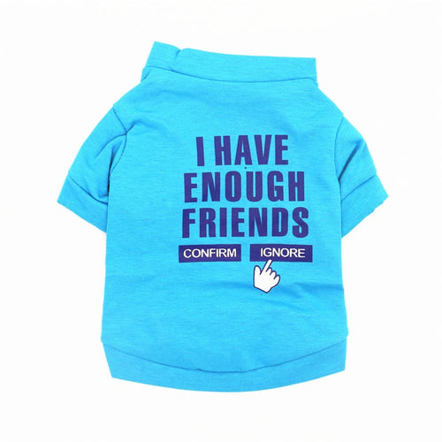 Blue Letters Cotton Dog Clothes Soft And Breathable